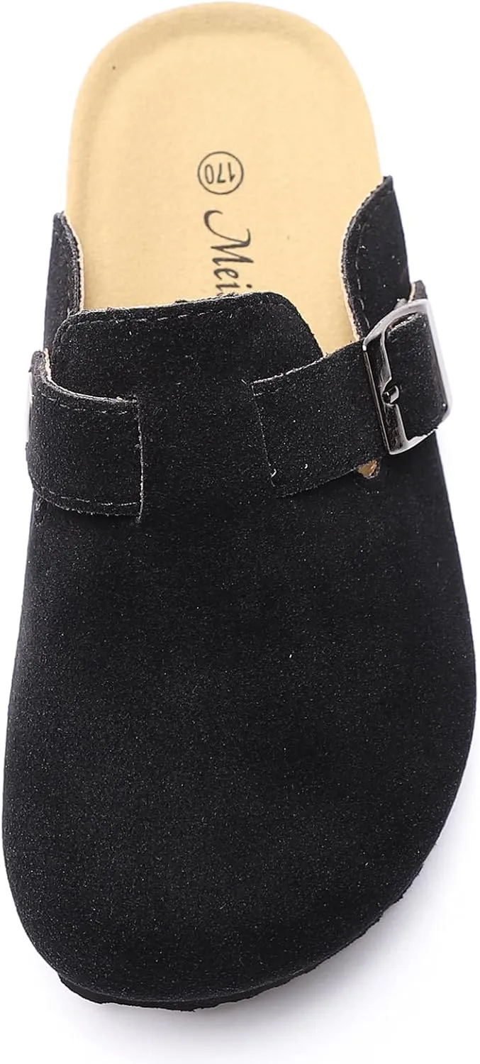Toddler Suede Clogs Kids Cute Clogs Boys Girls Cork Sandals Adjustable Buckle Mules Indoor Outdoor Slip-on Slippers Potato Shoes
