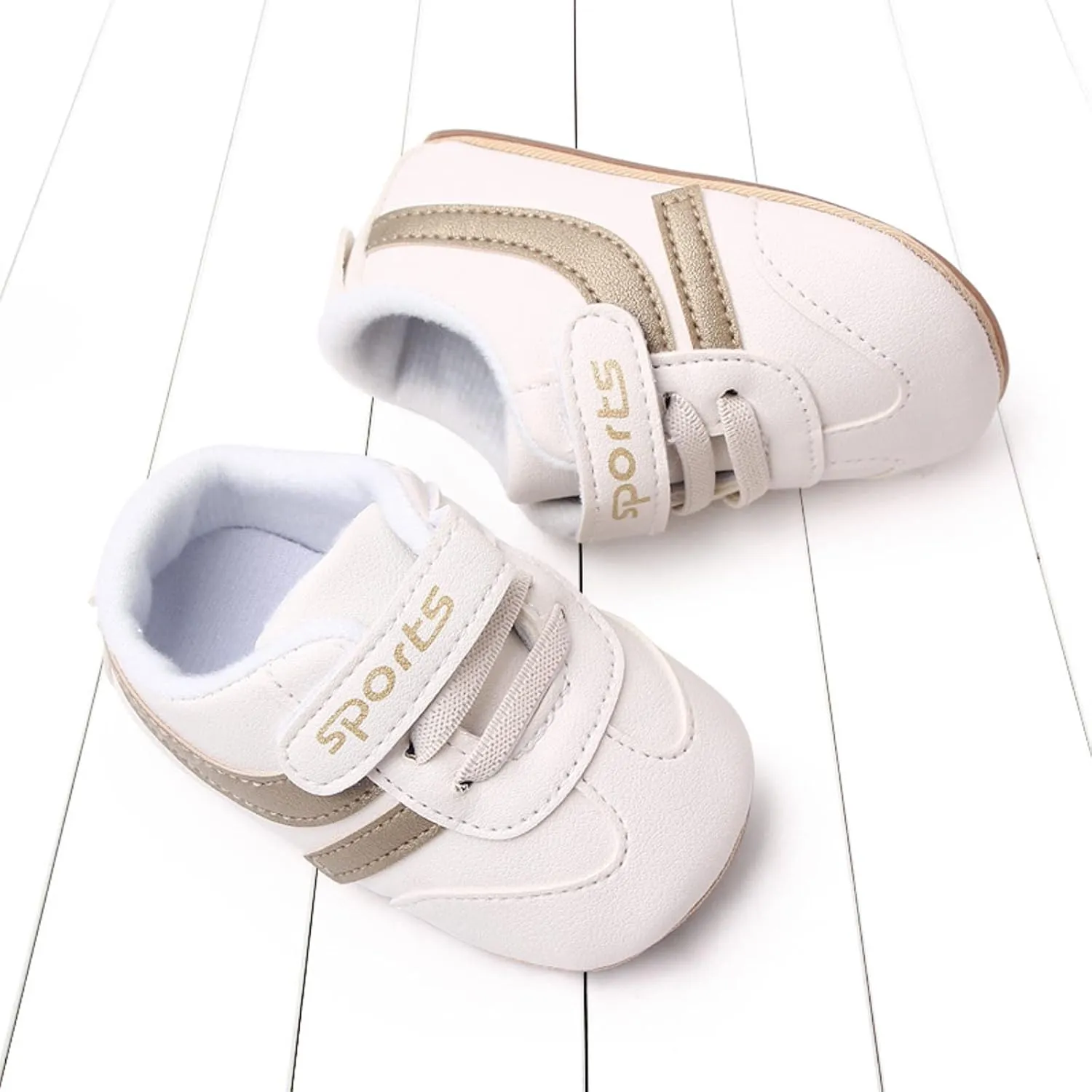 Unisex Baby Leather Sneakers Infant Boys Girls Non-Slip Soft Rubber Sole Lightweight Platform First Walking Shoes