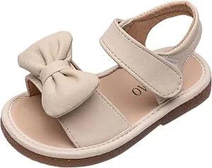 Unisex-Child and Toddler Baby Girls Sandals Bowknot Anti Slip Soft Sole Outdoor Shoes Summer (Beige, 12 Little Kid)