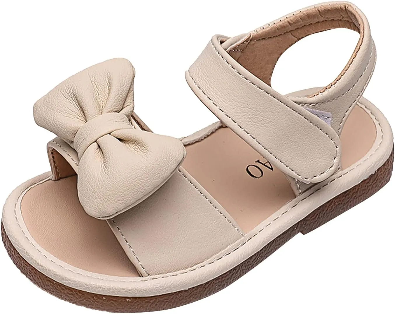 Unisex-Child and Toddler Baby Girls Sandals Bowknot Anti Slip Soft Sole Outdoor Shoes Summer (Beige, 12 Little Kid)