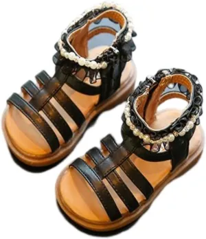 Unisex-Child and Toddler Baby Girls Shoes Anti Slip Soft Sole Casual Sandals Princess Summer Beach (Black, 5 Infant)