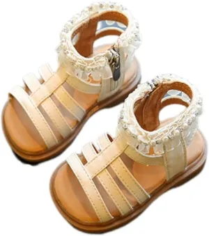 Unisex-Child and Toddler Baby Girls Shoes Anti Slip Soft Sole Casual Sandals Princess Summer Beach (White, 7 Toddler)