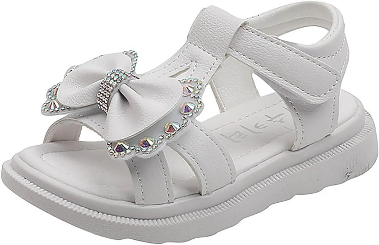 Unisex-Child and Toddler Baby Girls Shoes Lightweight Soft Sole Bowknot Outdoor Shoes Summer (White, 24 Toddler)