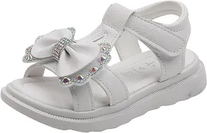 Unisex-Child and Toddler Baby Girls Shoes Lightweight Soft Sole Bowknot Outdoor Shoes Summer (White, 24 Toddler)
