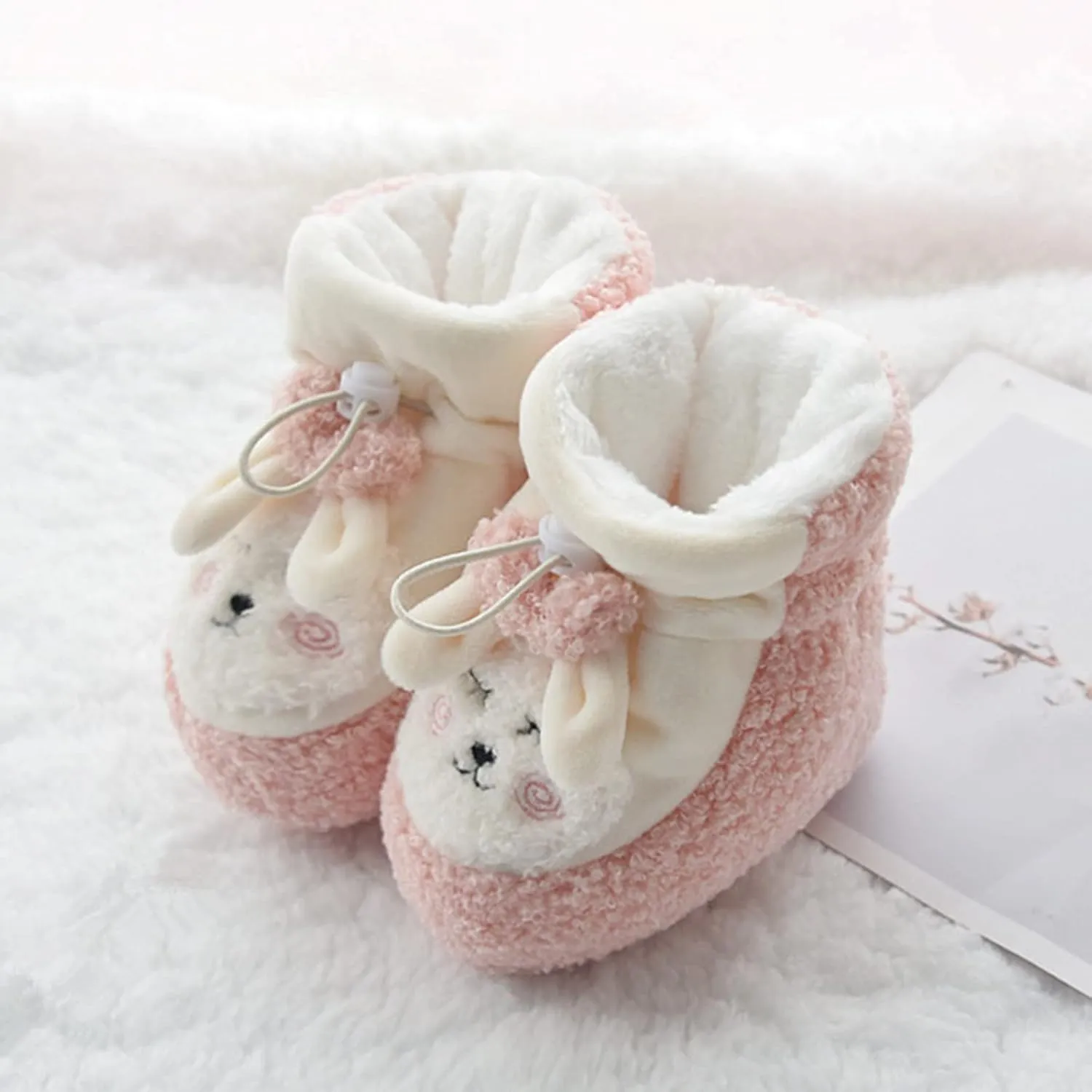Unisex Newborn Baby Booties Baby Girls Boots Soft Soles Infant Winter Warm Fleece Cozy Socks Shoes 0-18 Months (Pink, 6-12 Months)