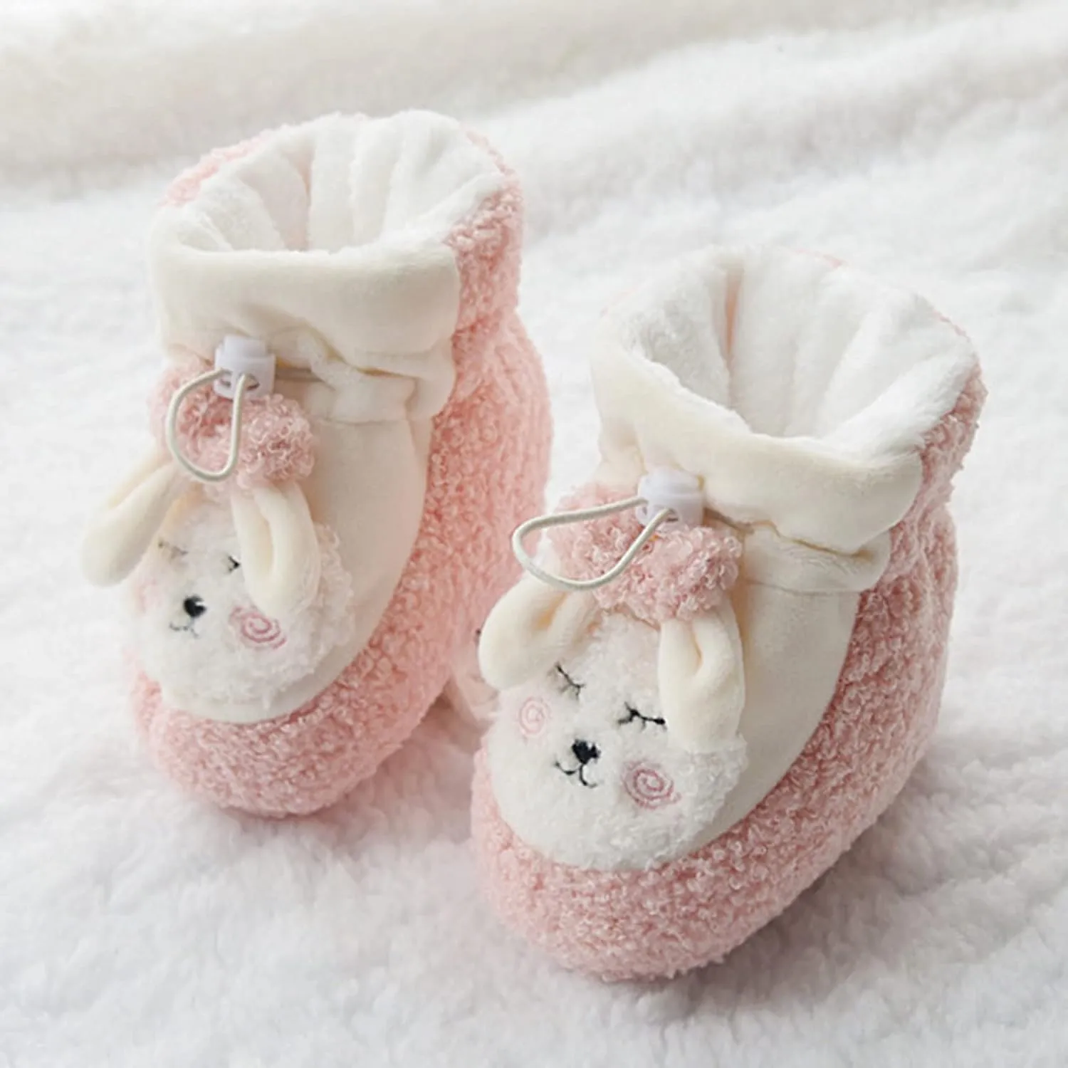 Unisex Newborn Baby Booties Baby Girls Boots Soft Soles Infant Winter Warm Fleece Cozy Socks Shoes 0-18 Months (Pink, 6-12 Months)