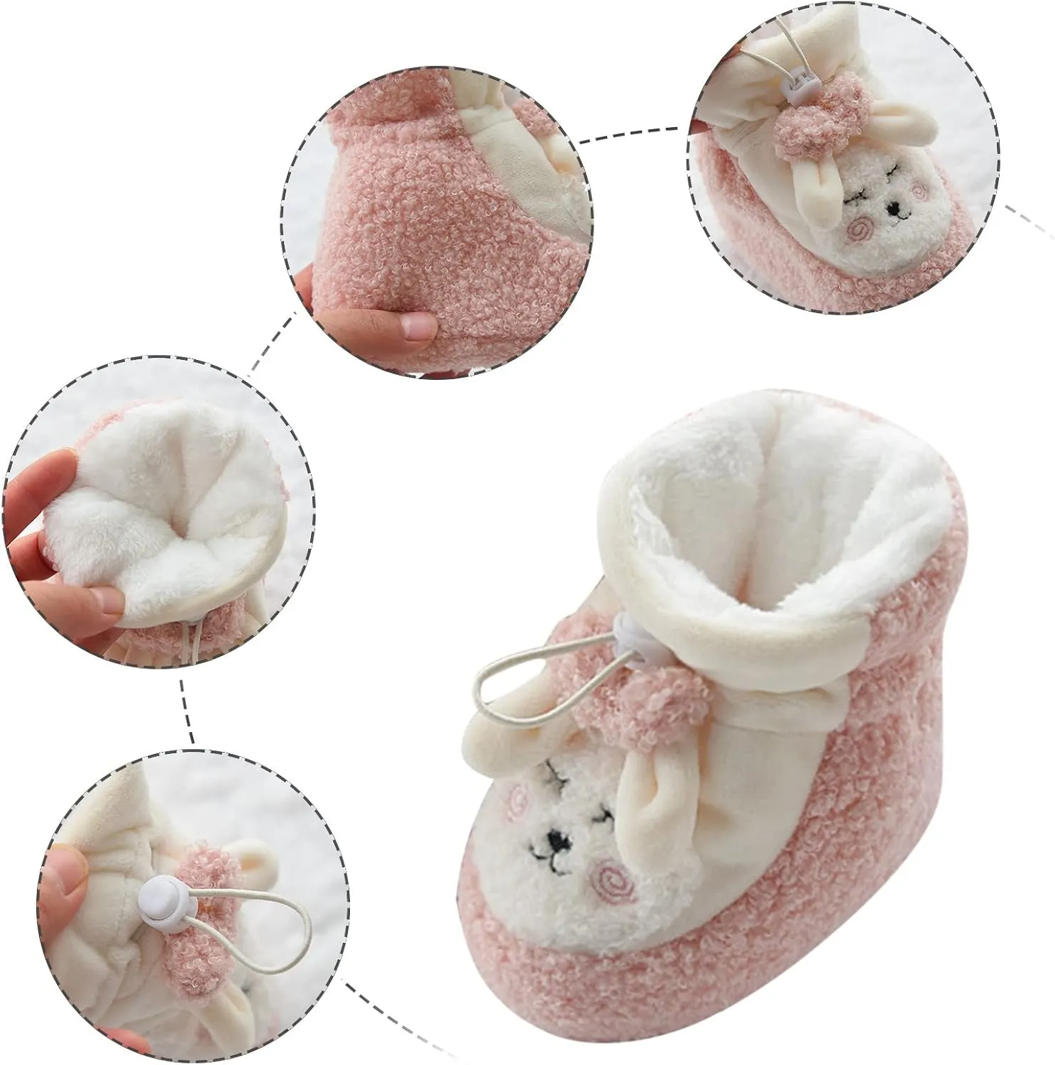 Unisex Newborn Baby Booties Baby Girls Boots Soft Soles Infant Winter Warm Fleece Cozy Socks Shoes 0-18 Months (Pink, 6-12 Months)