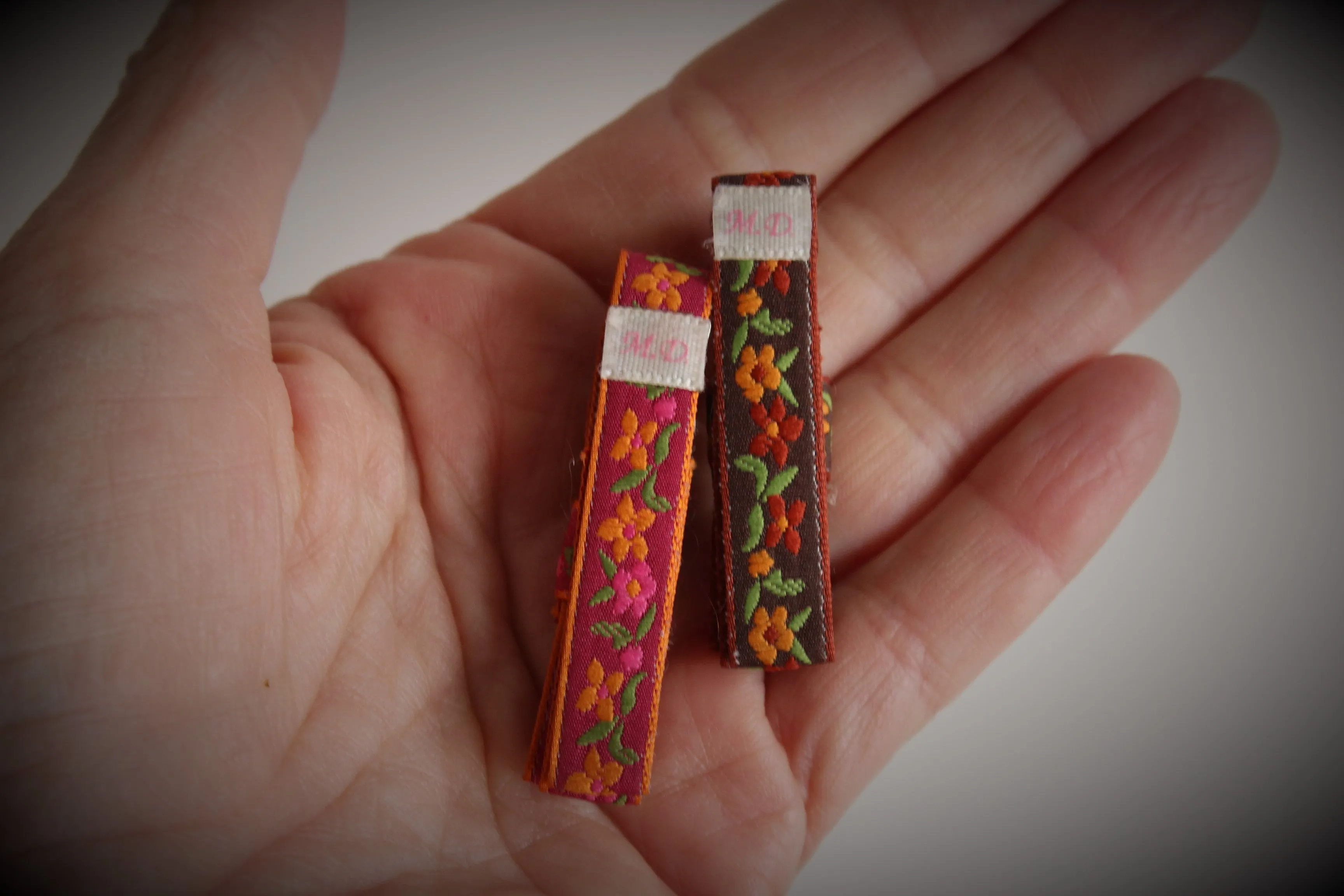 Vintage 1990s Folksy Ribbon Covered Hair Clips, Set of Two