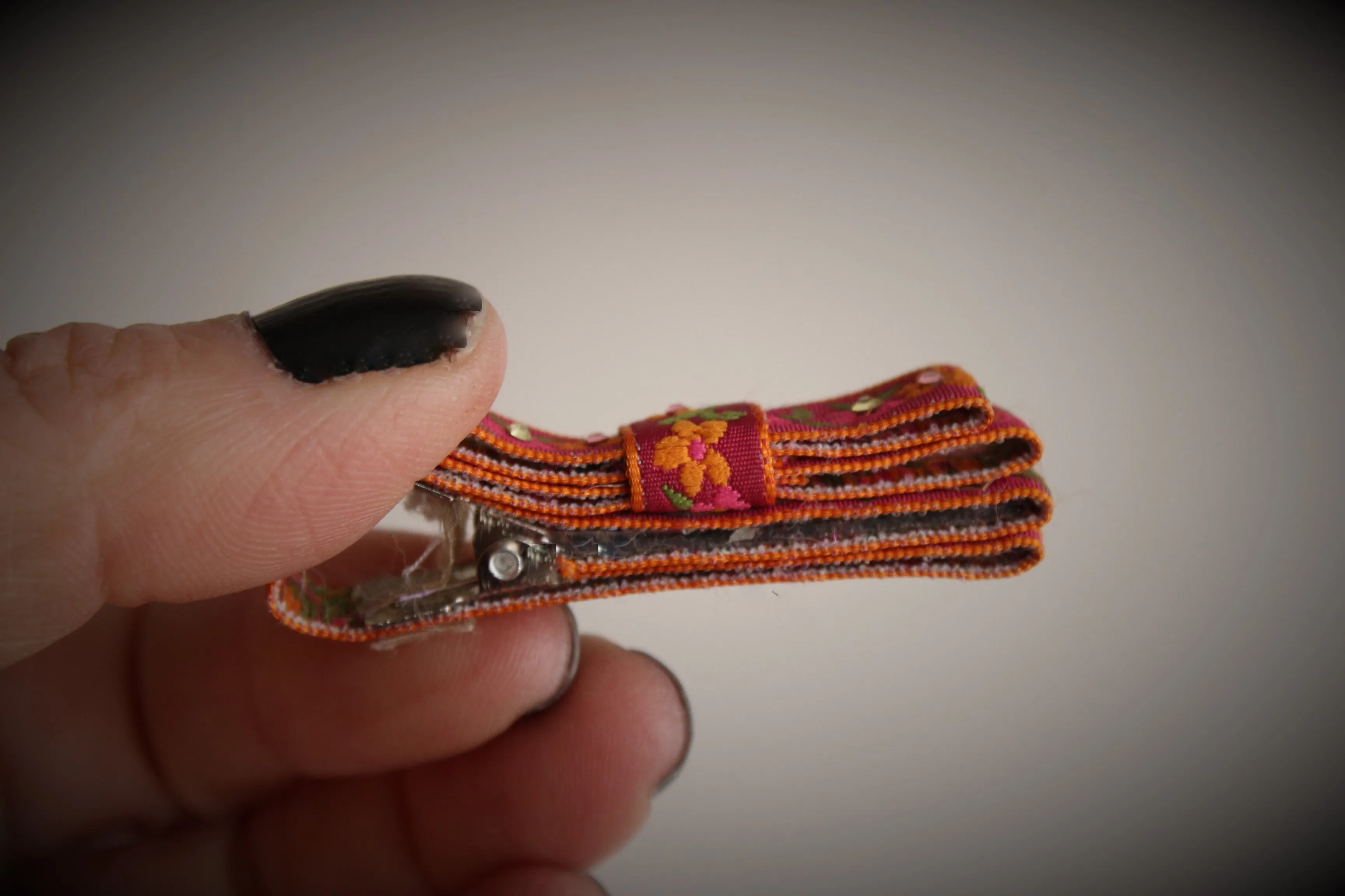 Vintage 1990s Folksy Ribbon Covered Hair Clips, Set of Two