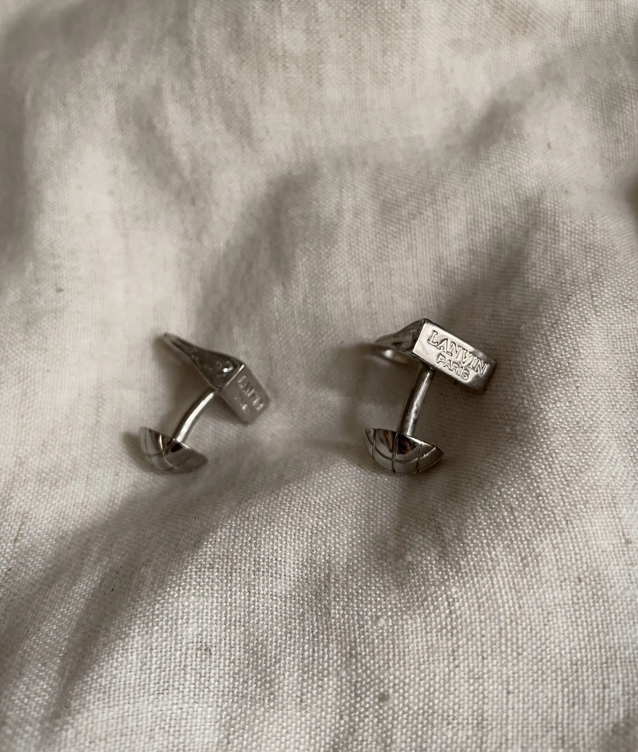 Vintage Designer Silver Lanvin Metal Bag Cufflinks