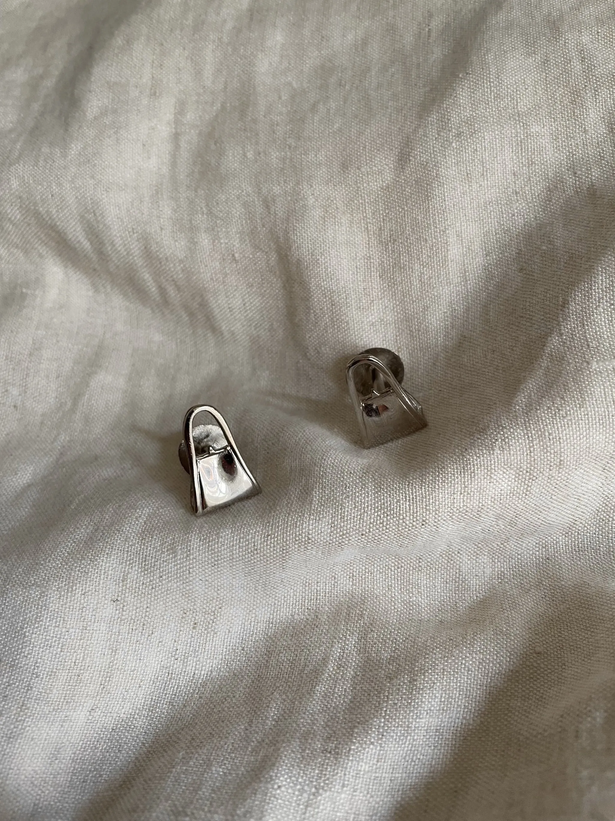 Vintage Designer Silver Lanvin Metal Bag Cufflinks