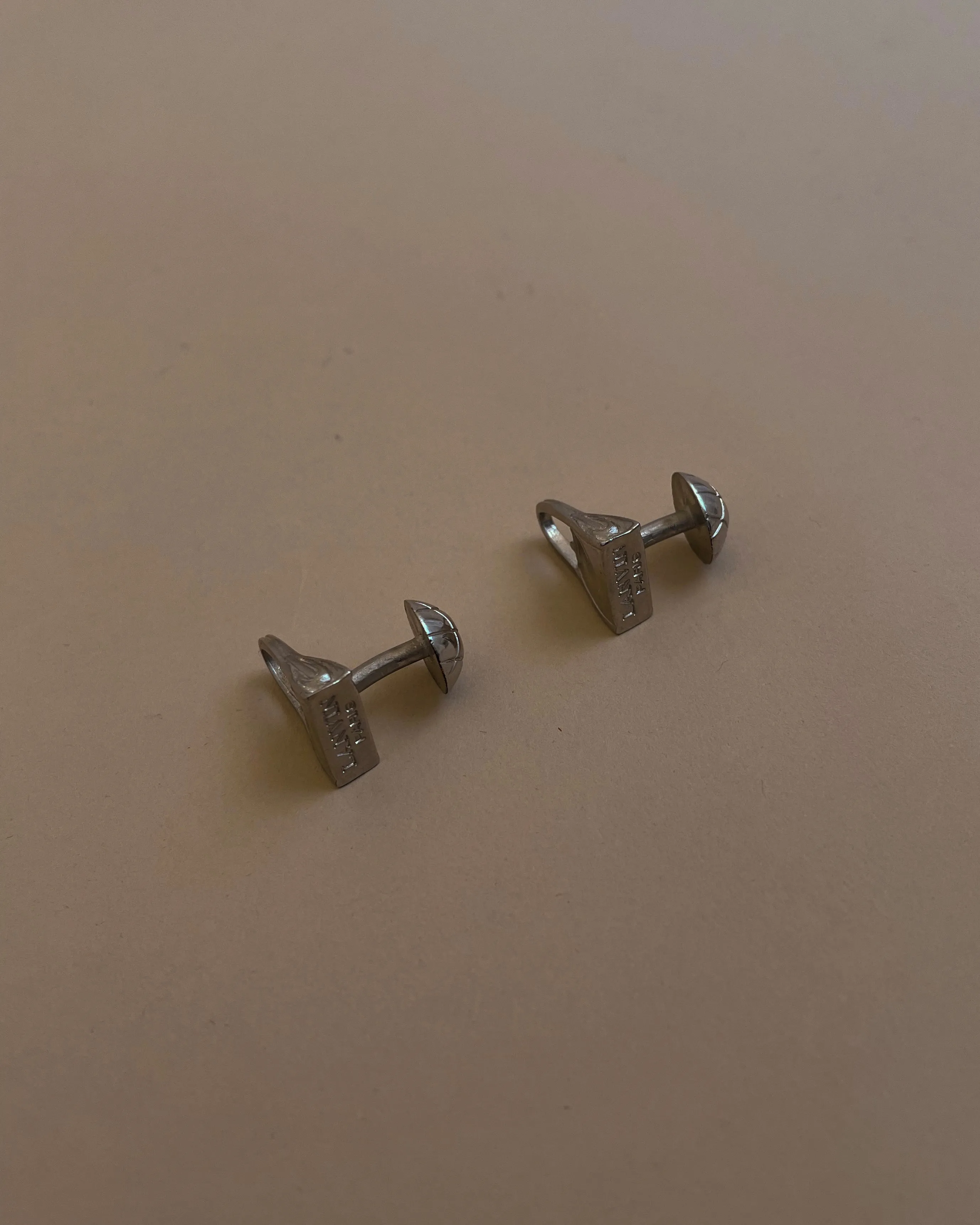 Vintage Designer Silver Lanvin Metal Bag Cufflinks