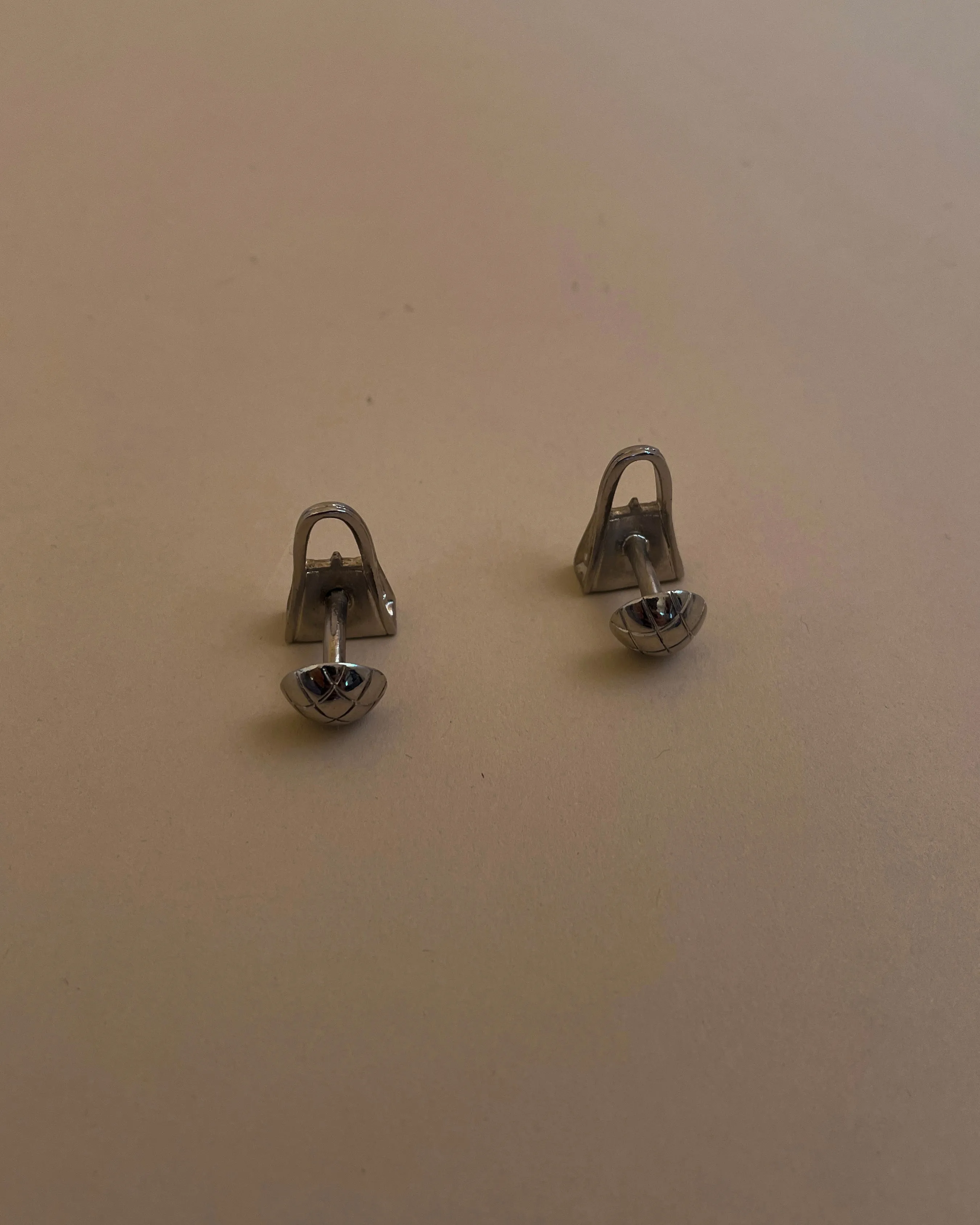 Vintage Designer Silver Lanvin Metal Bag Cufflinks