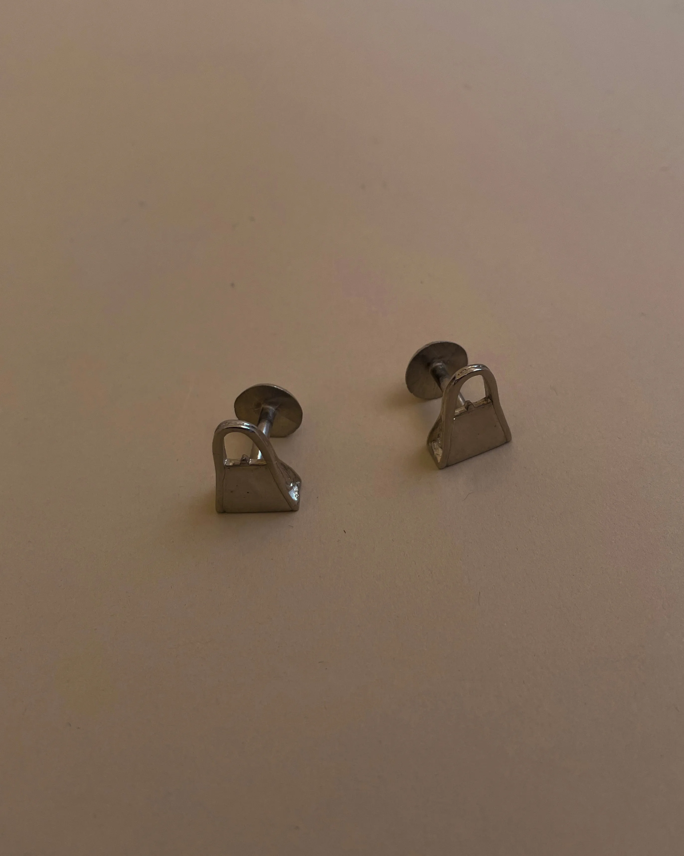 Vintage Designer Silver Lanvin Metal Bag Cufflinks