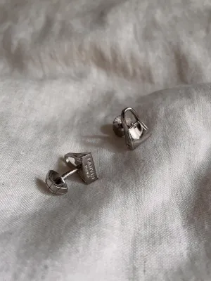 Vintage Designer Silver Lanvin Metal Bag Cufflinks