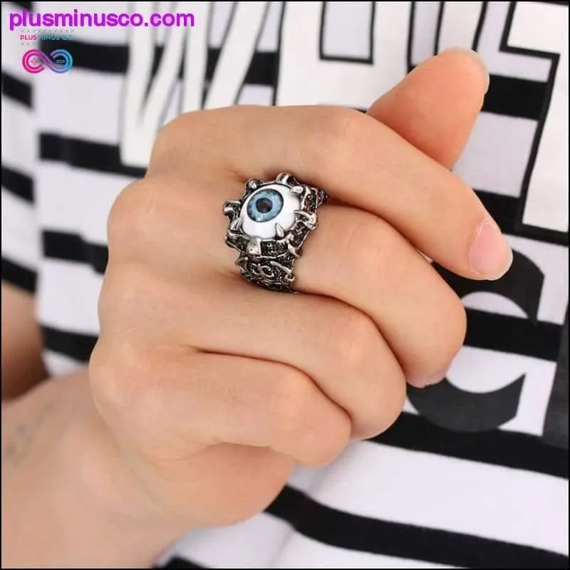 Vintage Dragon Claw Blue Evil Eye Skull Stainless Steel Ring