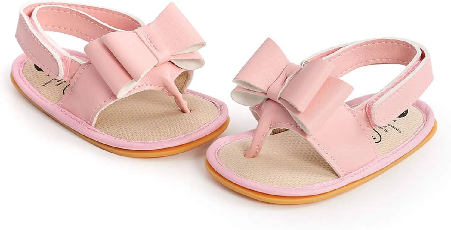 Walking Summer Girls Flat Shoes Boys Sole Rubber Bow Baby Non-Slip Soft Sandals Baby Shoes Toddler Slide Sandals Girls