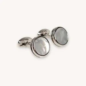 White Pearl Silver Cufflinks