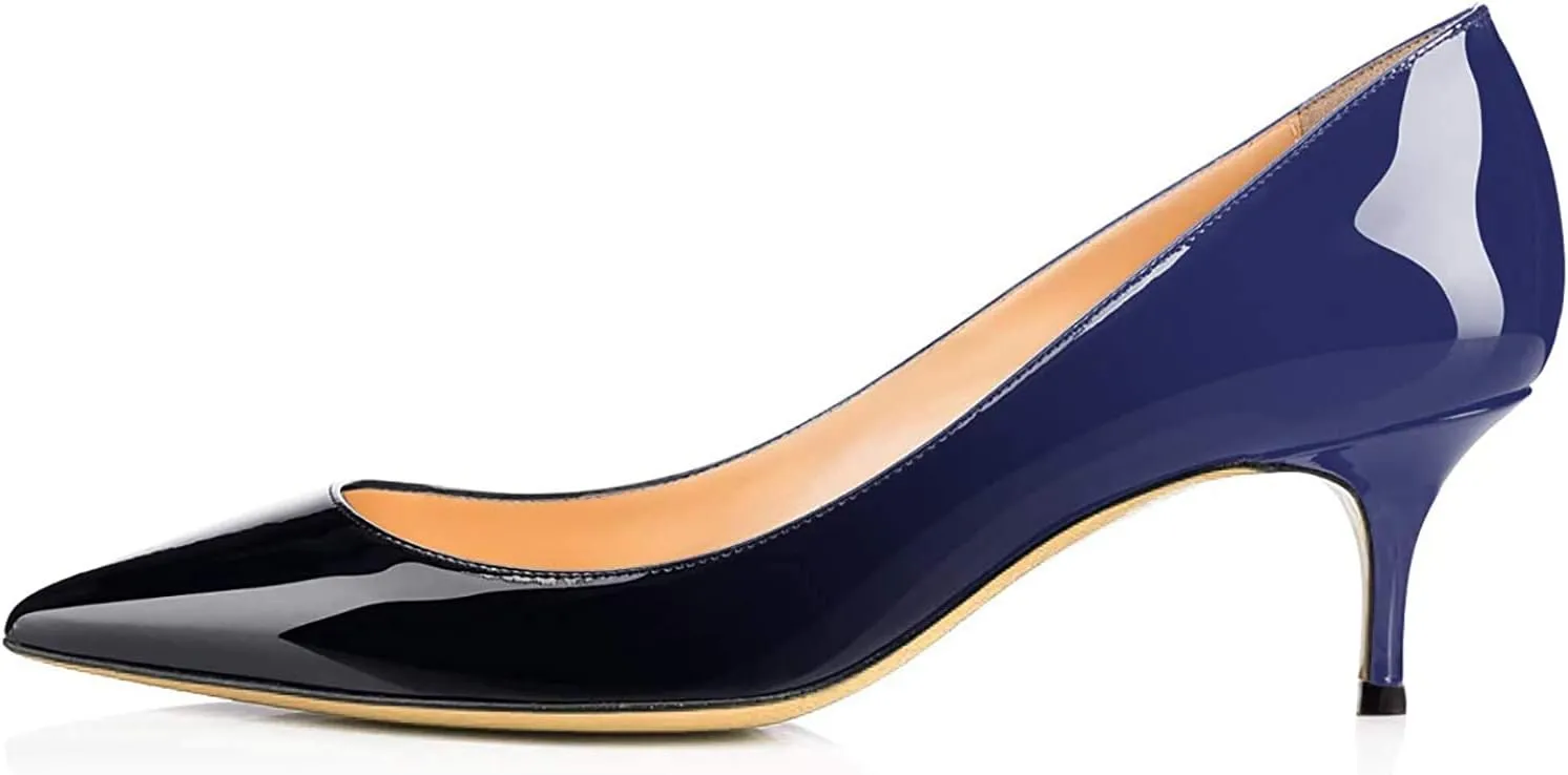 Women Fashion Pointed Toe Slip On Comfort Basic Kitten Heel Pumps Shoes