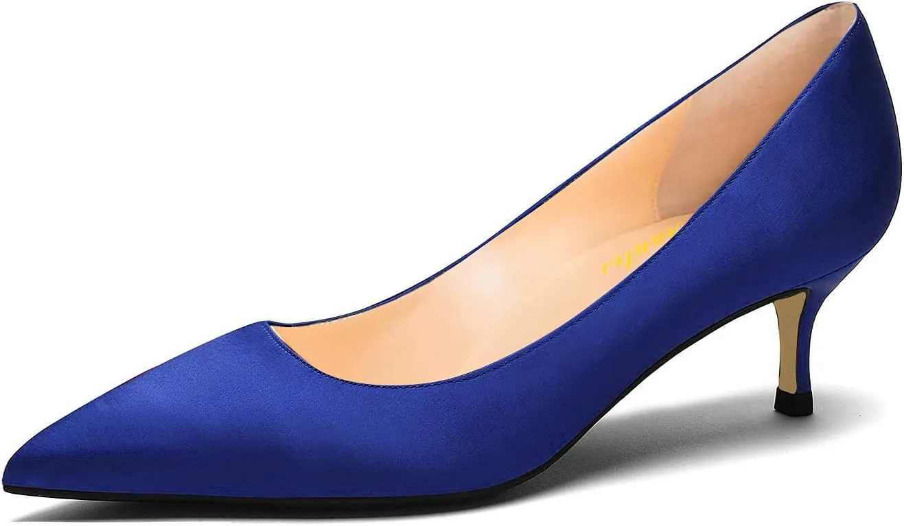 Women Fashion Pointed Toe Slip On Comfort Basic Kitten Heel Pumps Shoes