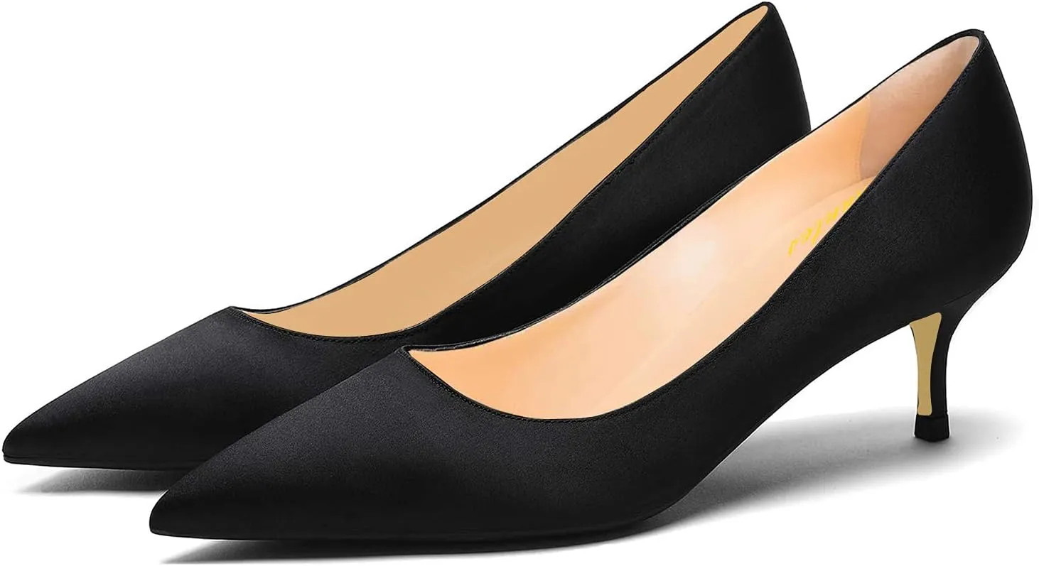Women Fashion Pointed Toe Slip On Comfort Basic Kitten Heel Pumps Shoes