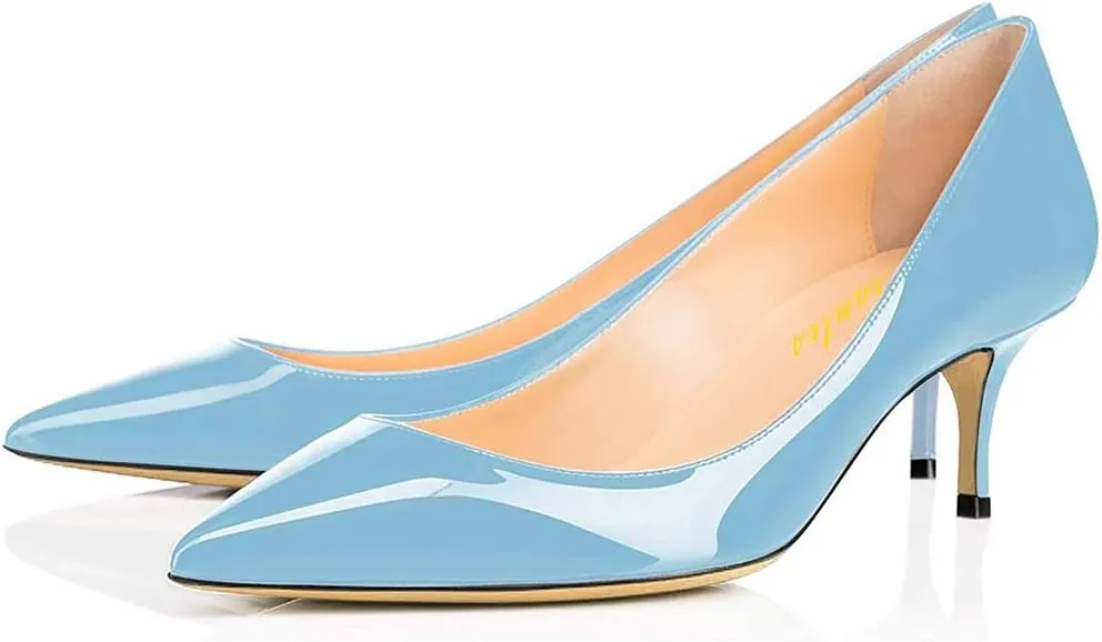 Women Fashion Pointed Toe Slip On Comfort Basic Kitten Heel Pumps Shoes