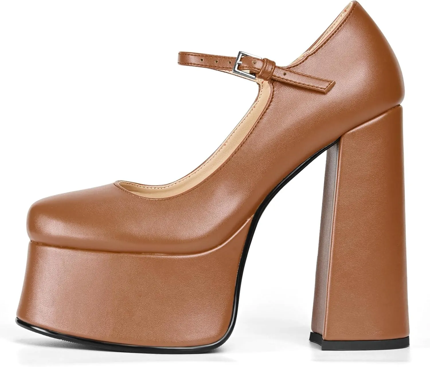 Women's Dressy Platform Chunky High Heels Patent Leather Ankle Strap Closed Toe Heeled Mary Jane Pumps Shoes