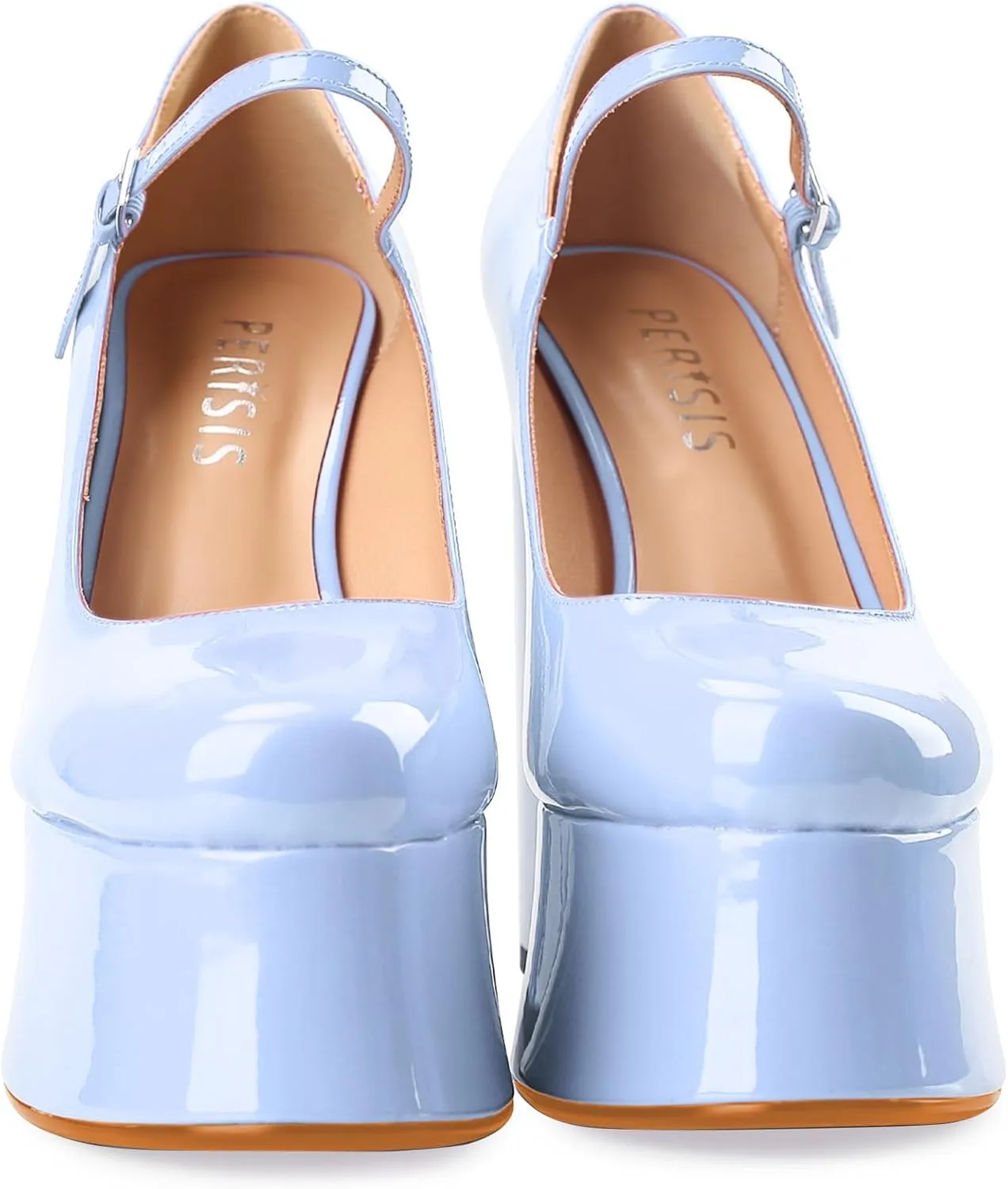 Women's Dressy Platform Chunky High Heels Patent Leather Ankle Strap Closed Toe Heeled Mary Jane Pumps Shoes