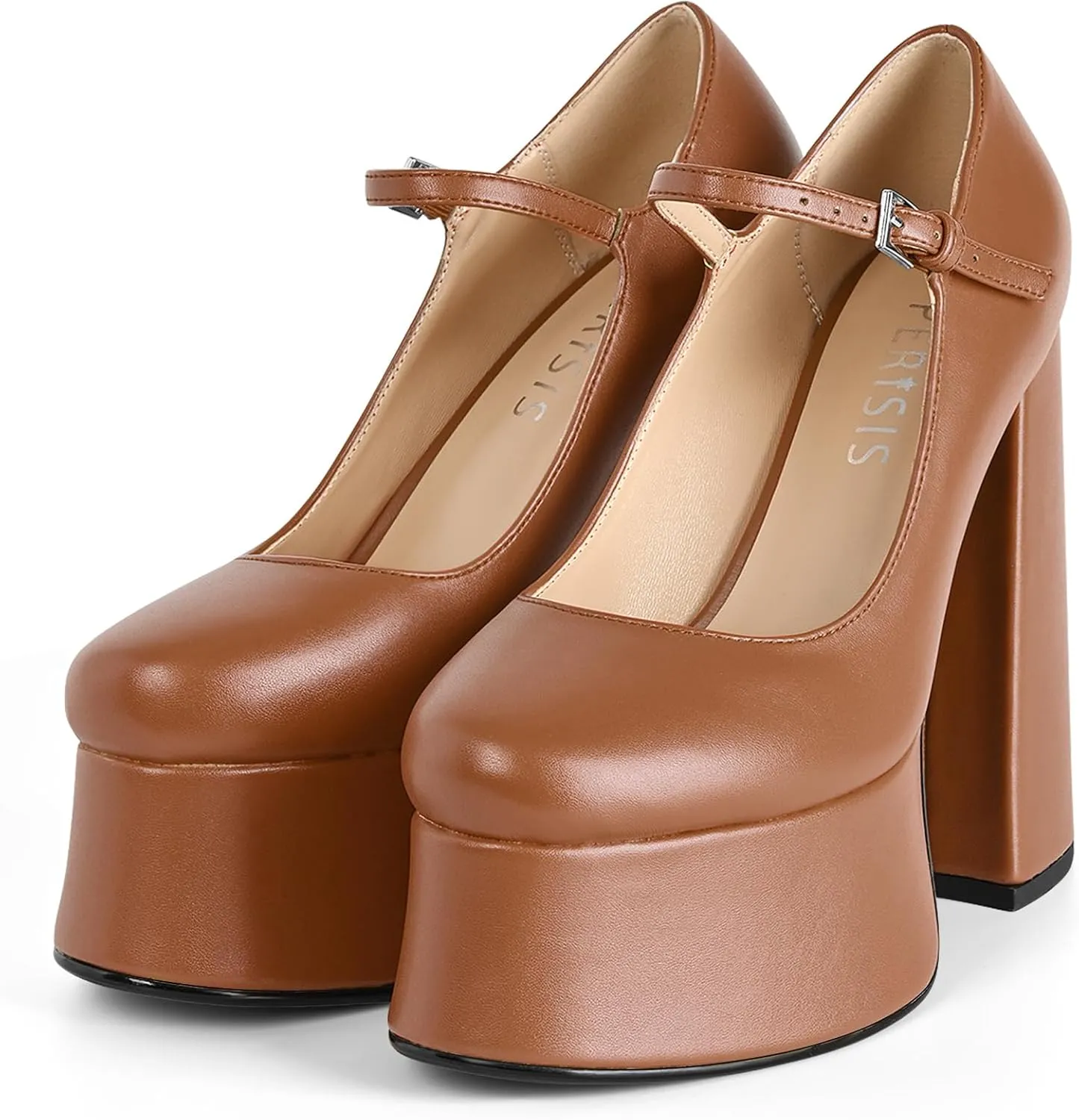 Women's Dressy Platform Chunky High Heels Patent Leather Ankle Strap Closed Toe Heeled Mary Jane Pumps Shoes
