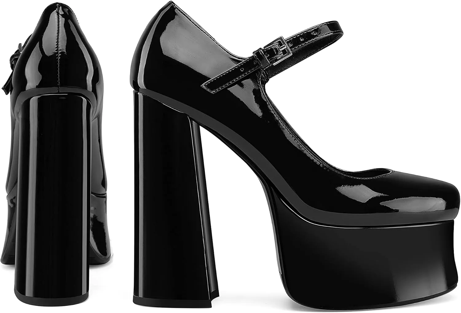 Women's Dressy Platform Chunky High Heels Patent Leather Ankle Strap Closed Toe Heeled Mary Jane Pumps Shoes