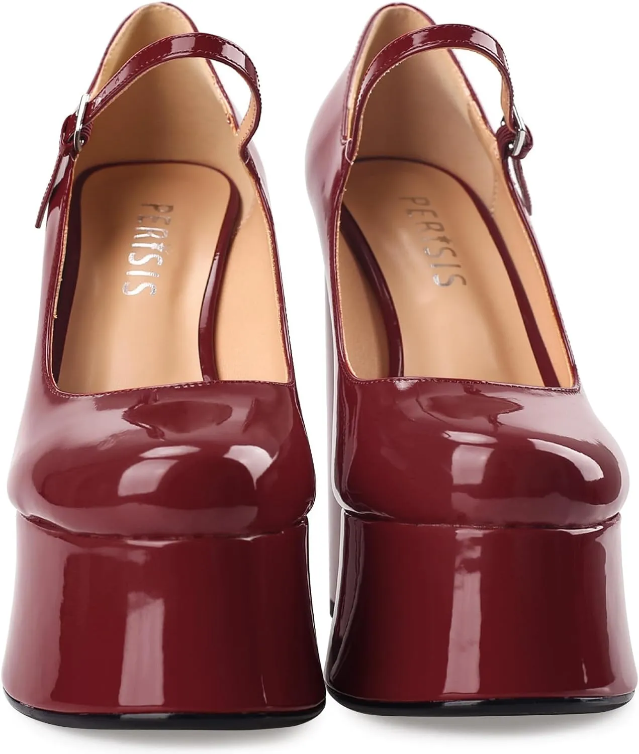 Women's Dressy Platform Chunky High Heels Patent Leather Ankle Strap Closed Toe Heeled Mary Jane Pumps Shoes