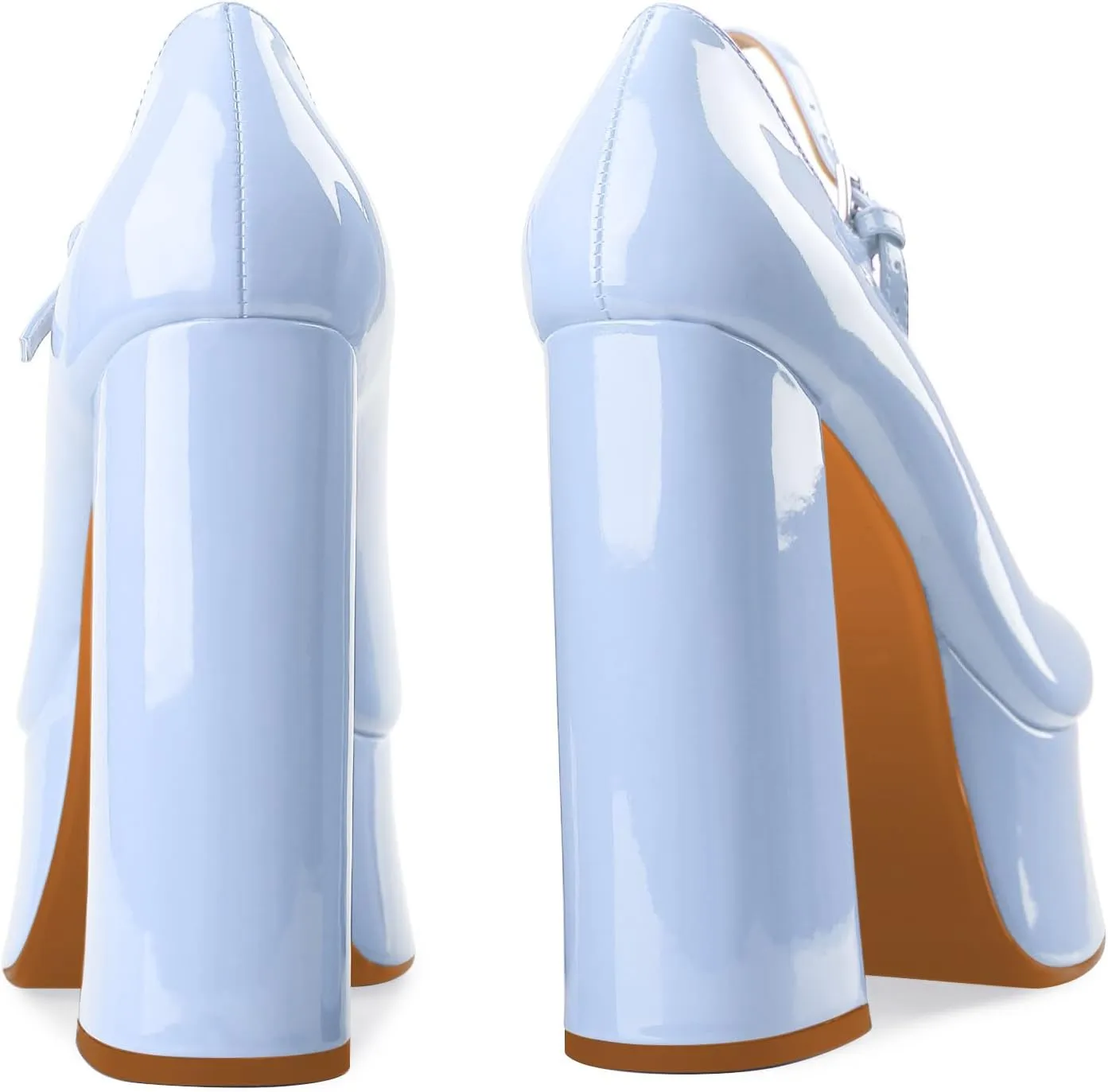 Women's Dressy Platform Chunky High Heels Patent Leather Ankle Strap Closed Toe Heeled Mary Jane Pumps Shoes