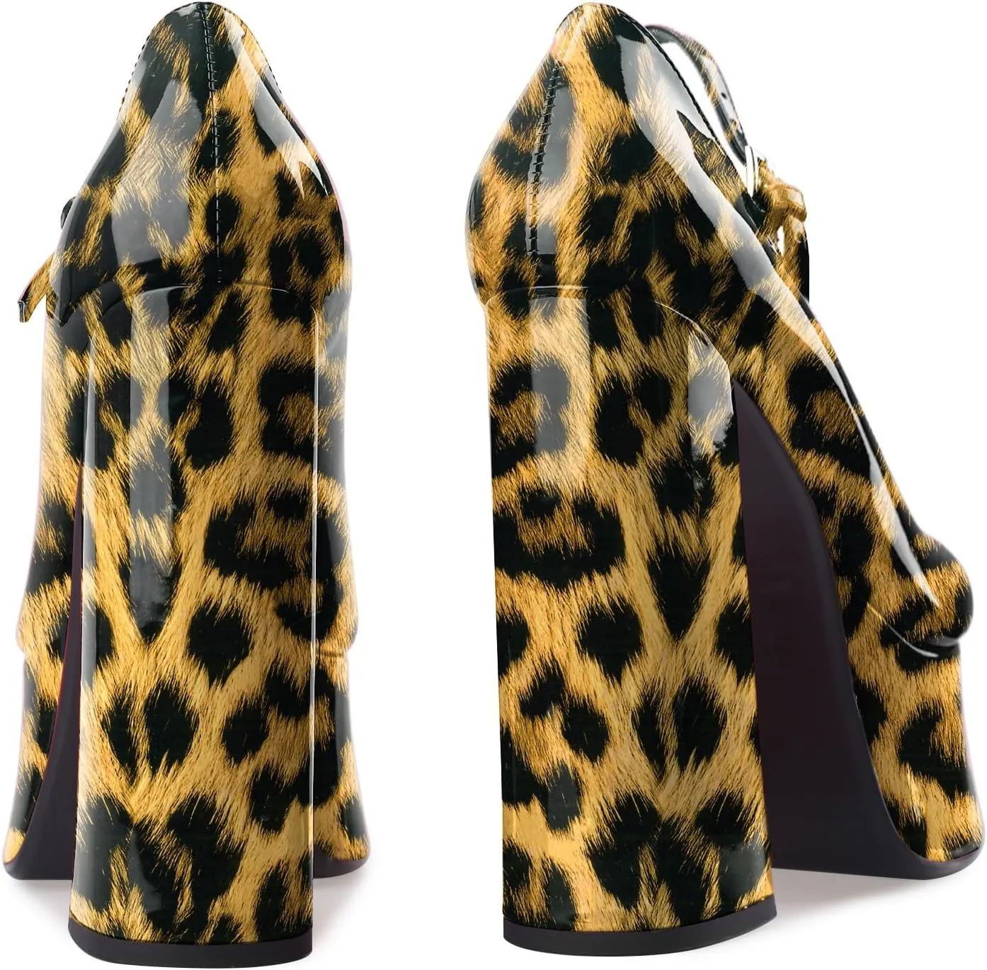 Women's Dressy Platform Chunky High Heels Patent Leather Ankle Strap Closed Toe Heeled Mary Jane Pumps Shoes