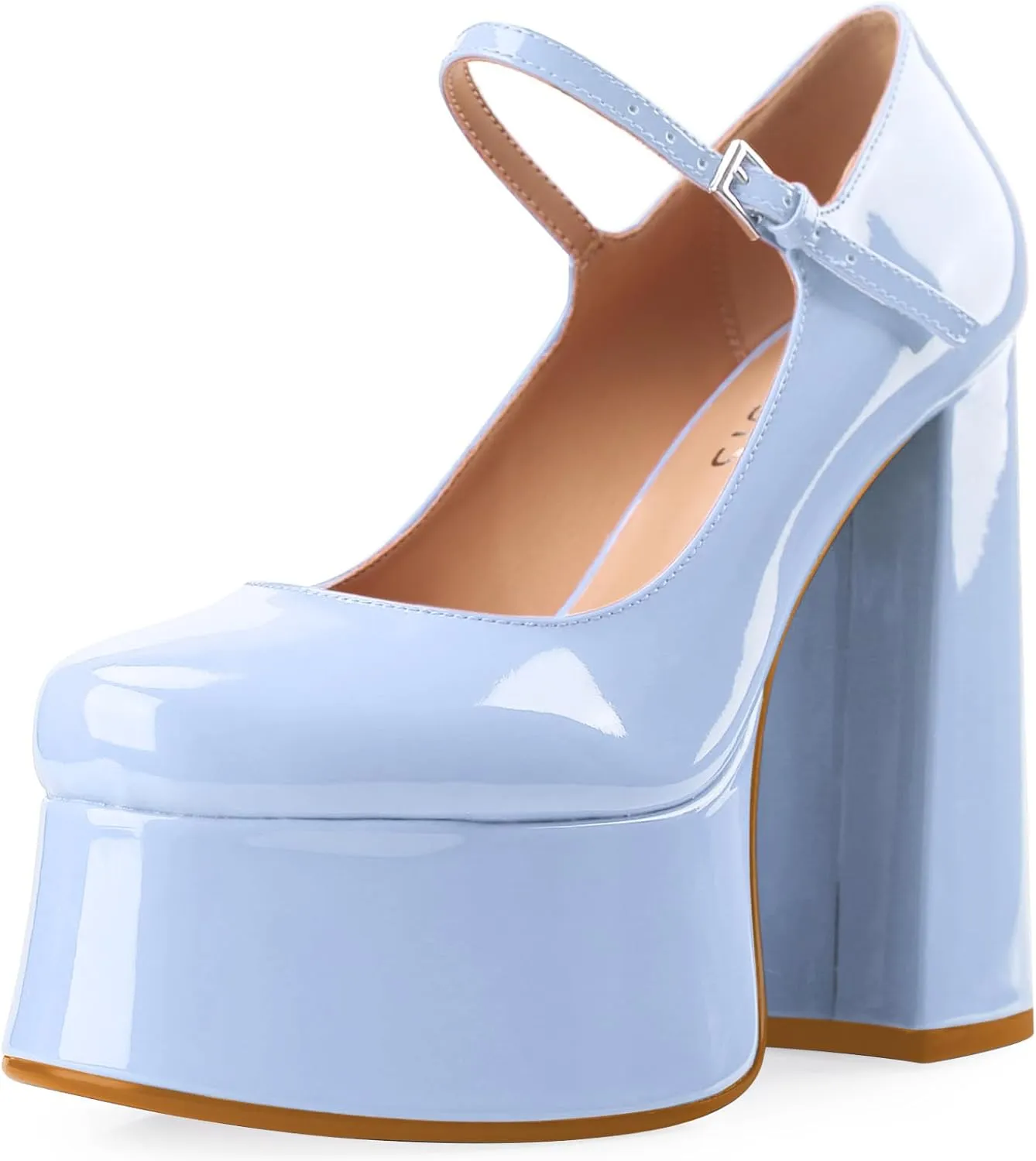 Women's Dressy Platform Chunky High Heels Patent Leather Ankle Strap Closed Toe Heeled Mary Jane Pumps Shoes